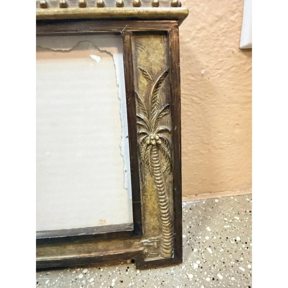 Tropical Palm Tree Picture Frame Gold Bronze Domed Top Tabletop 4x6 Photo Decor